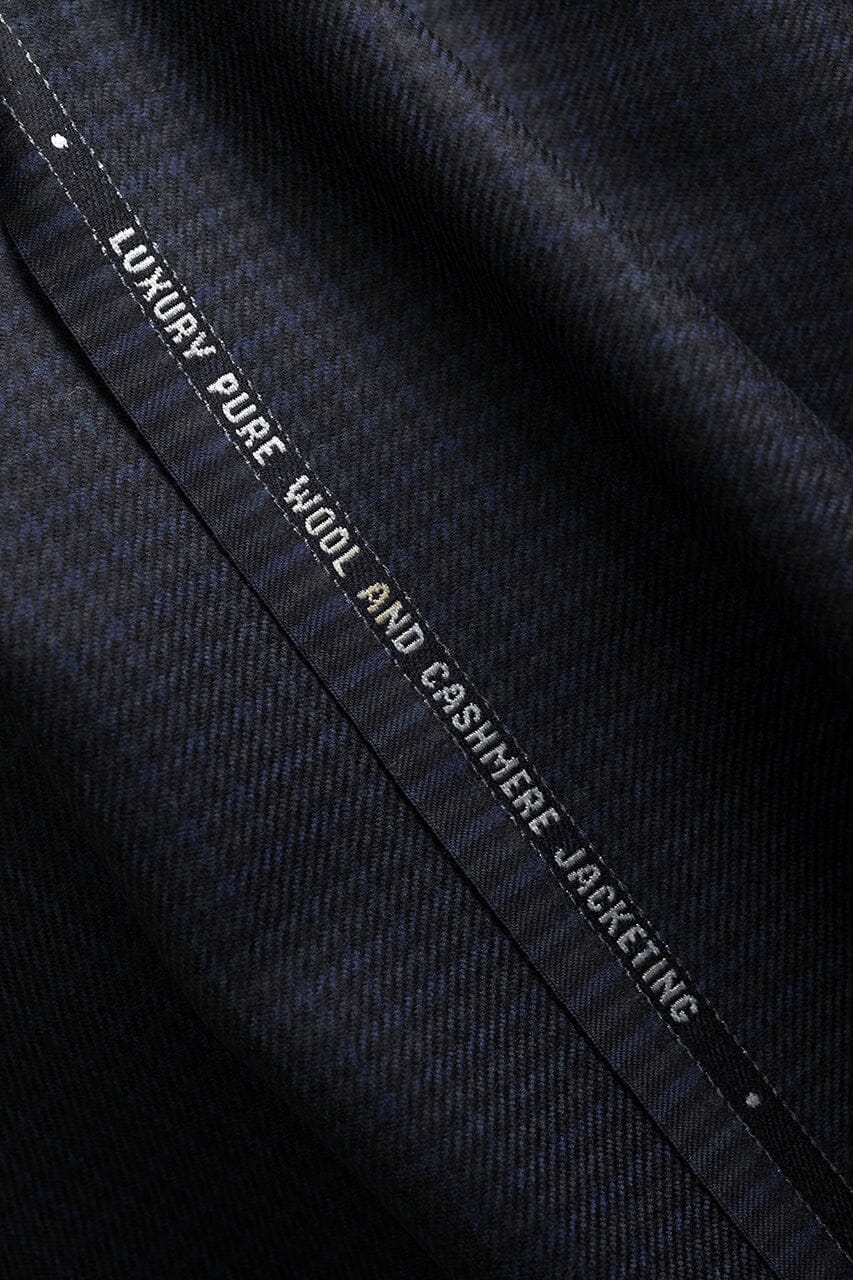 V23283 Black&Blue Check Wool & Cashmere Suiting -3.1m VINTAGE Vintage