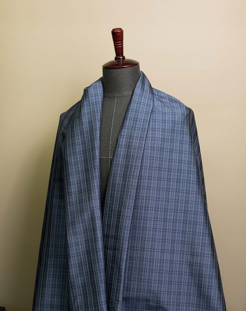 V23286 Blue Glen Plaid Silk & Wool Suiting-3m VINTAGE Vintage