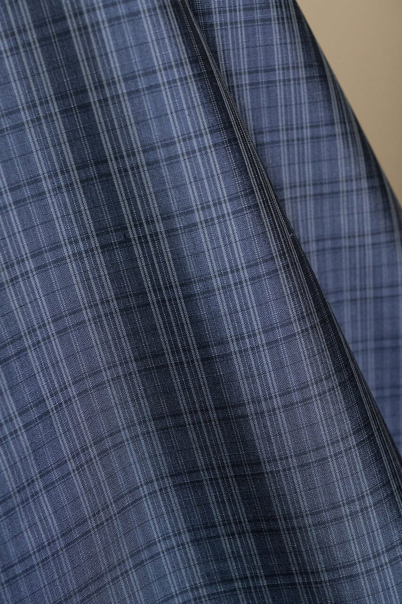 V23286 Blue Glen Plaid Silk & Wool Suiting-3m VINTAGE Vintage