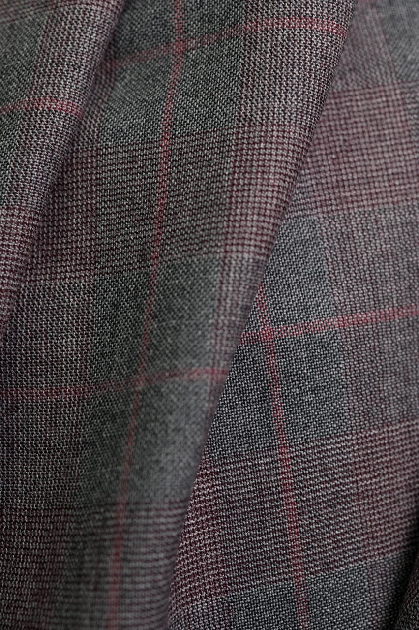 V23295 Scabal Red & Grey Check Wool Suiting -2.8m VINTAGE Scabal