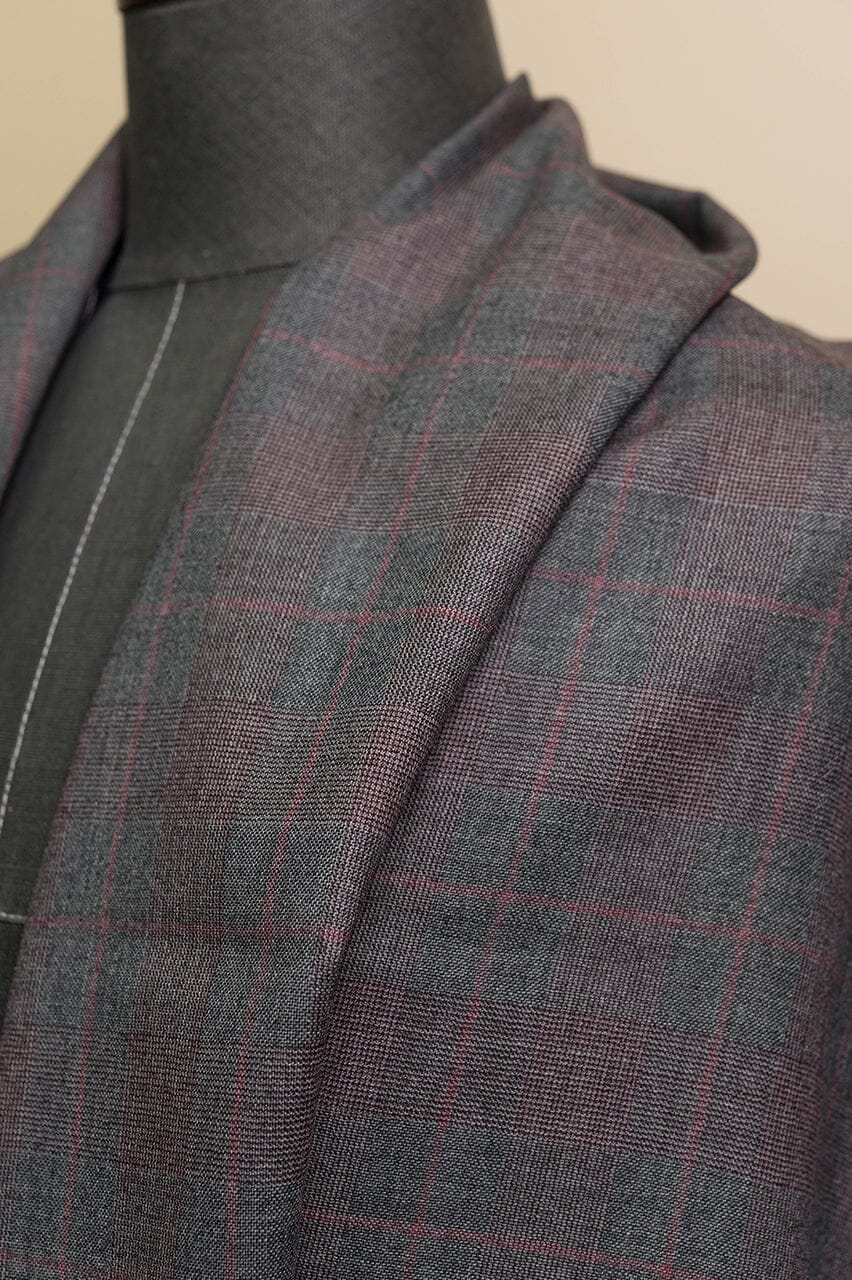 V23295 Scabal Red & Grey Check Wool Suiting -2.8m VINTAGE Scabal