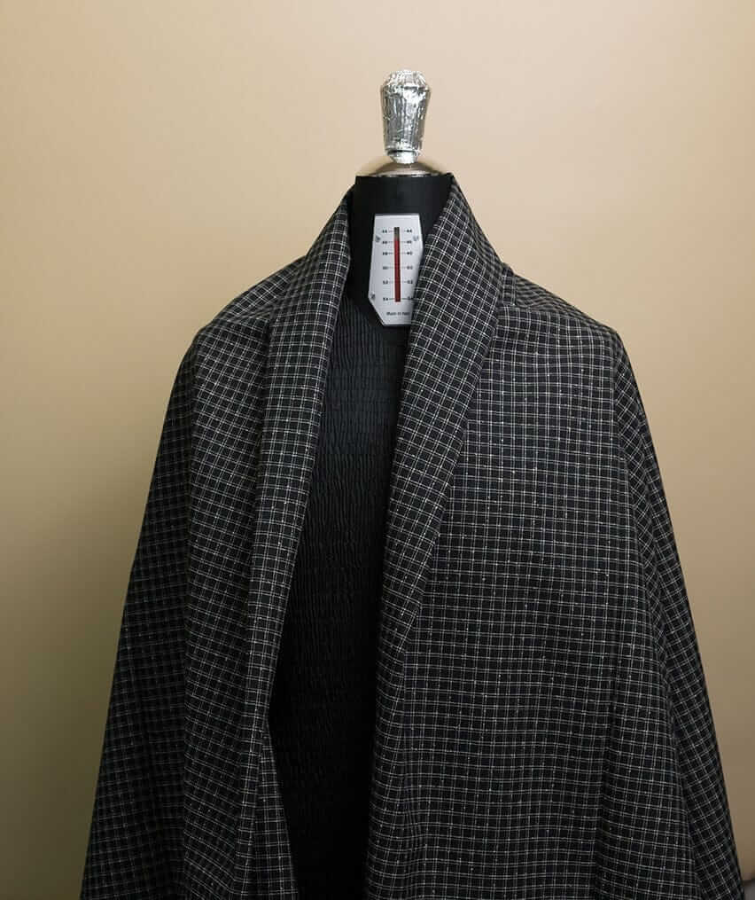 V23342 Black Check Trevira&Wool Jacketing-1.7m VINTAGE Vintage