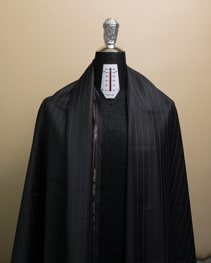 V23348 Maezoni Charcoal Stripe 16.5 Micron Wool Suiting -1.6m VINTAGE Marzoni