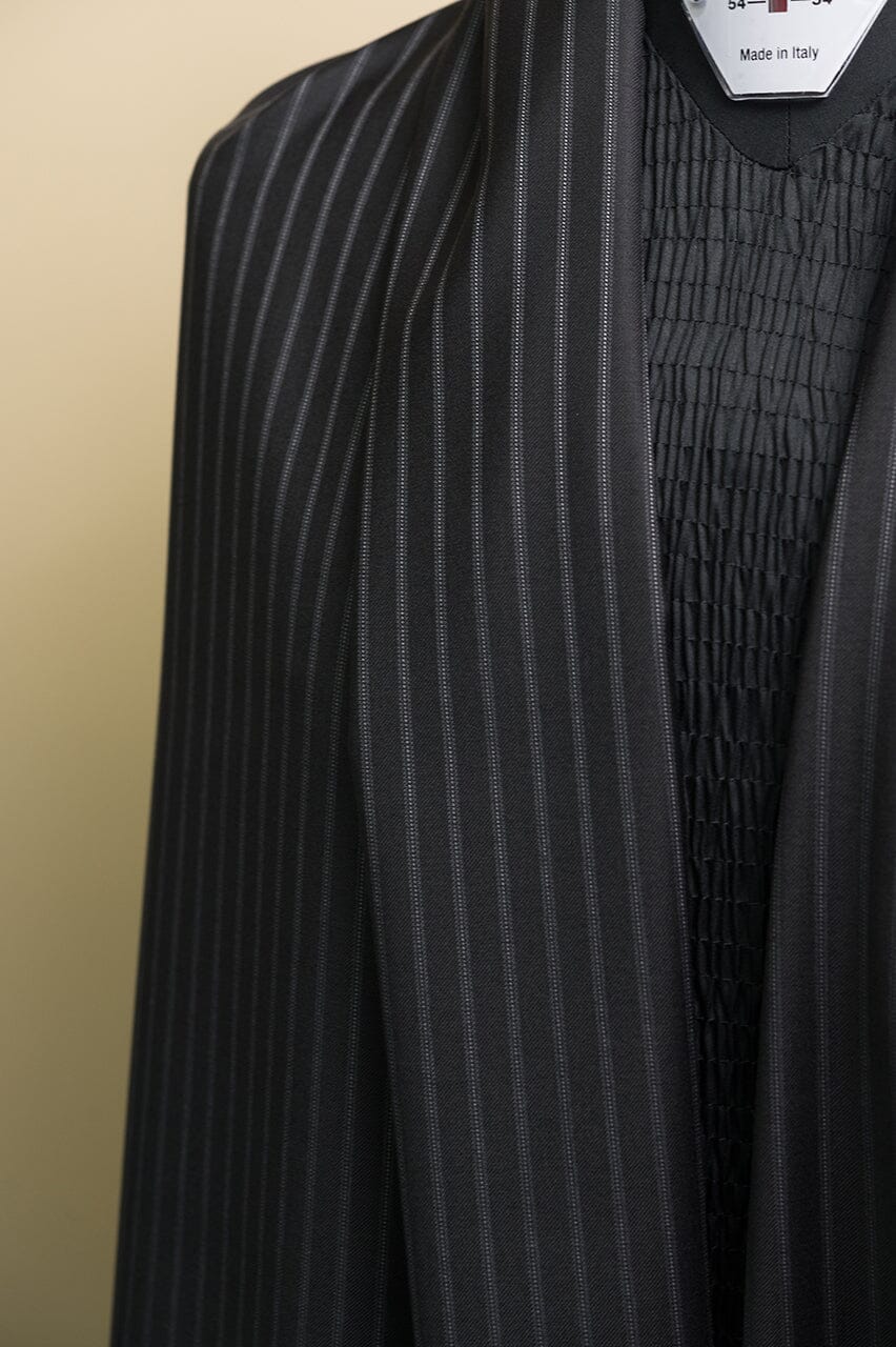 V23349 Marzoni Black Stripe Wool Cashmere Suiting -3.1m VINTAGE marzoni