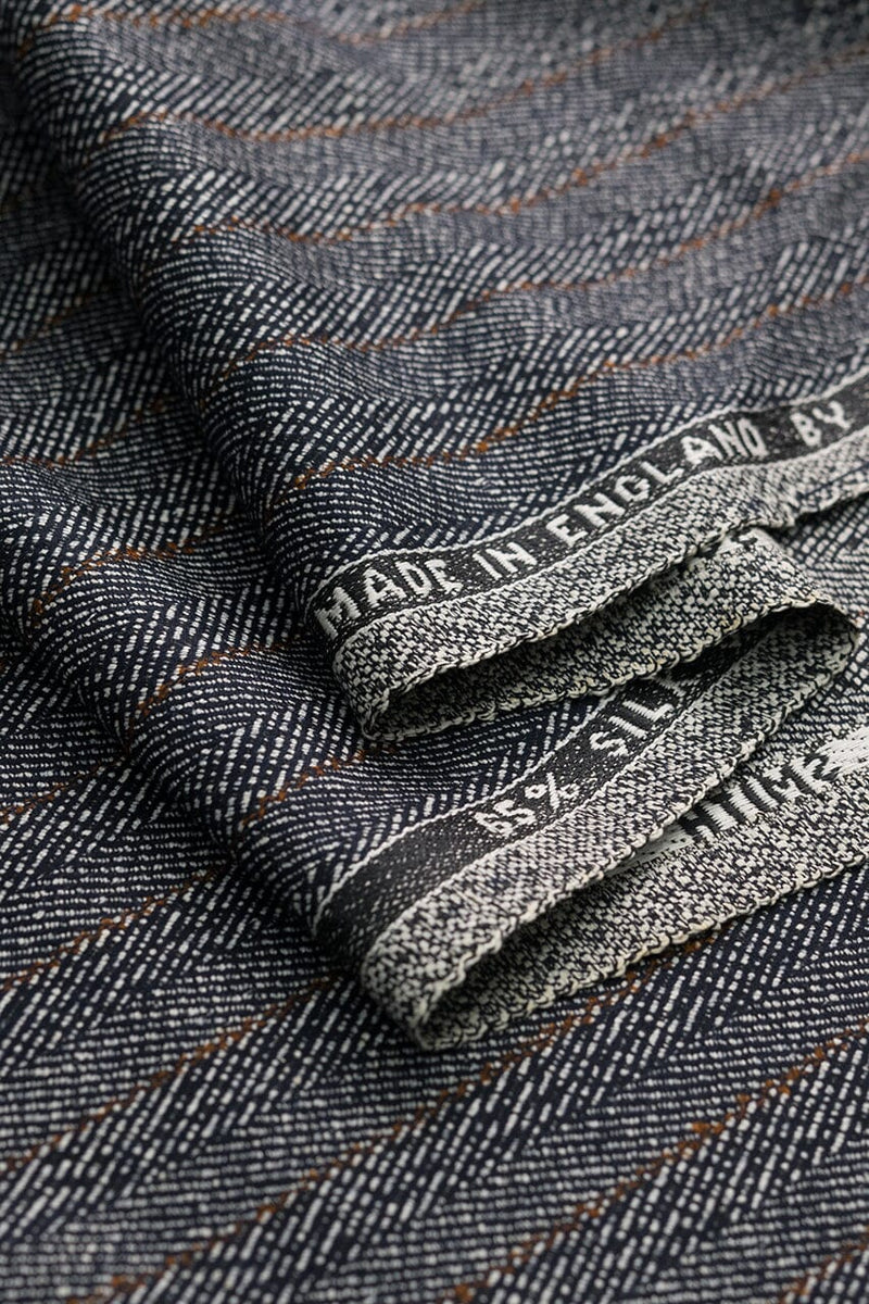 V235 Dark Navy Herringbone & Stripe Wool Silk Jacketing (Price per 0.25m) VINTAGE Schofield & Smith