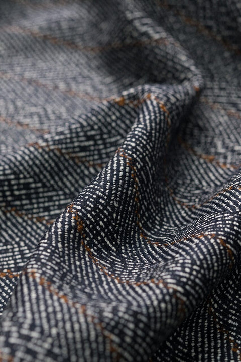 V235 Dark Navy Herringbone & Stripe Wool Silk Jacketing (Price per 0.25m) VINTAGE Schofield & Smith