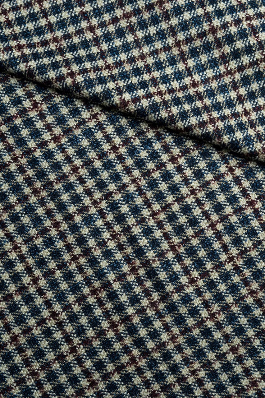 LaGondola Suit Fabric-VBC GC50302 VBC Wool Silk Jacketing-3x3.5cm Reb&Blue Plaid