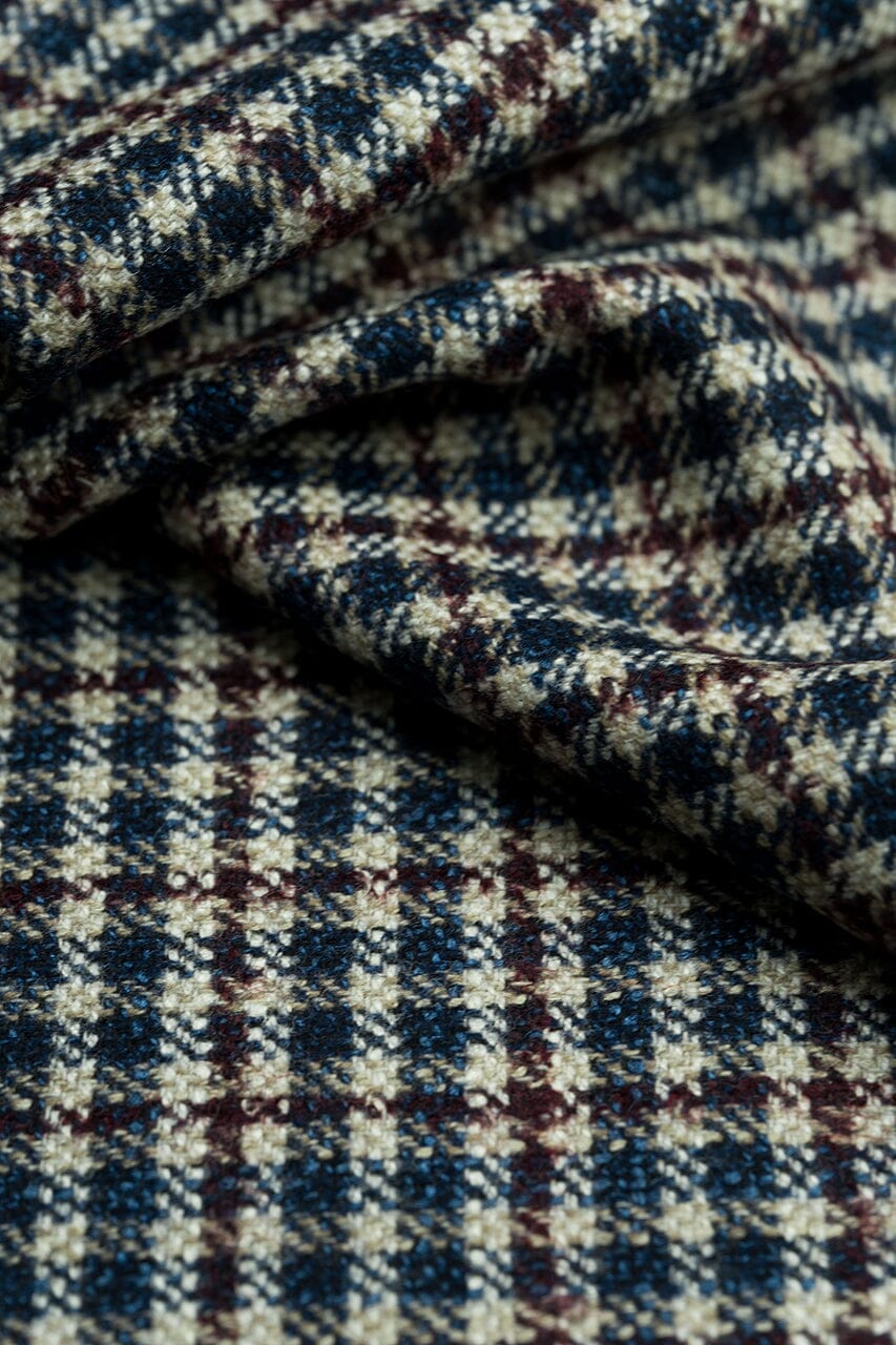 LaGondola Suit Fabric-VBC GC50302 VBC Wool Silk Jacketing-3x3.5cm Reb&Blue Plaid