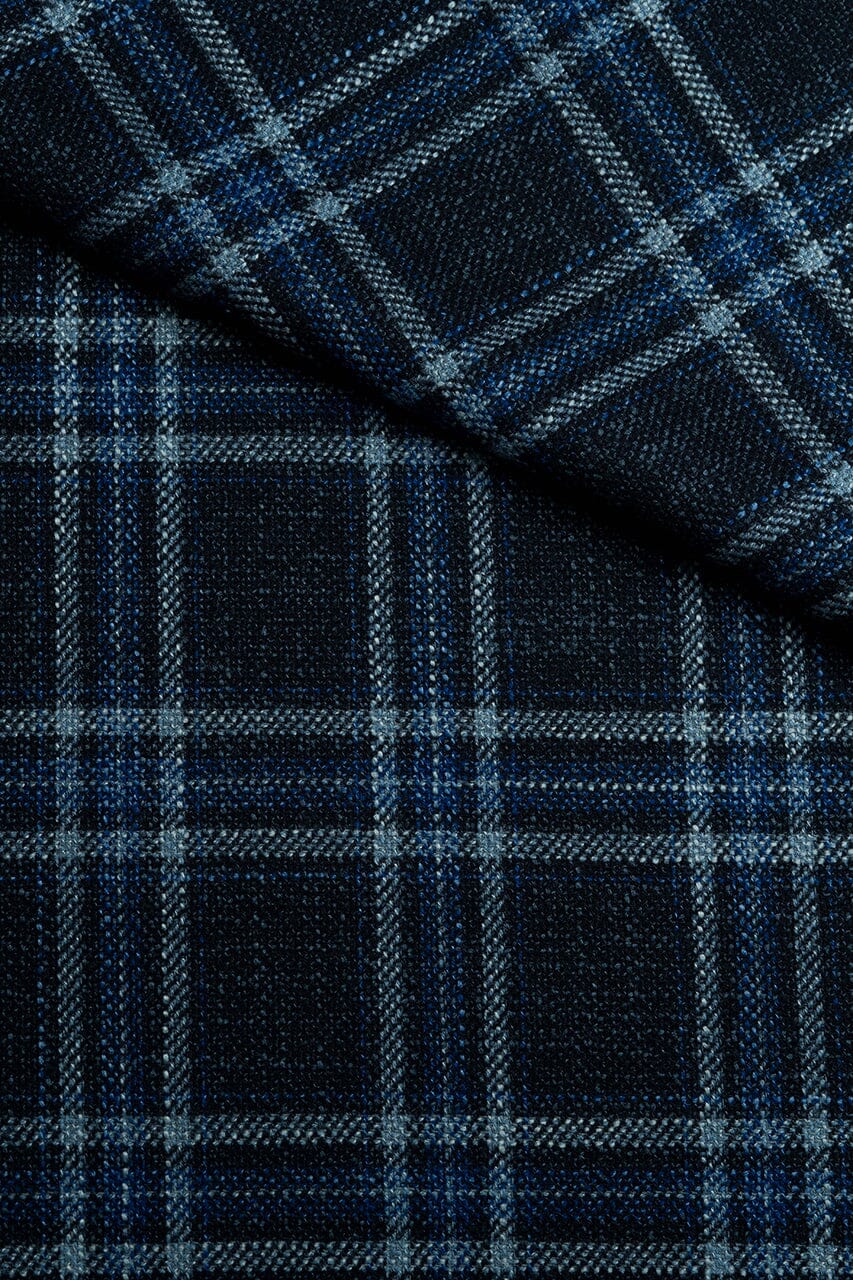 LaGondola Suit Fabric-VBC GC50303 VBC Wool Silk Jacketing-7.5x10cm Blue Plaid