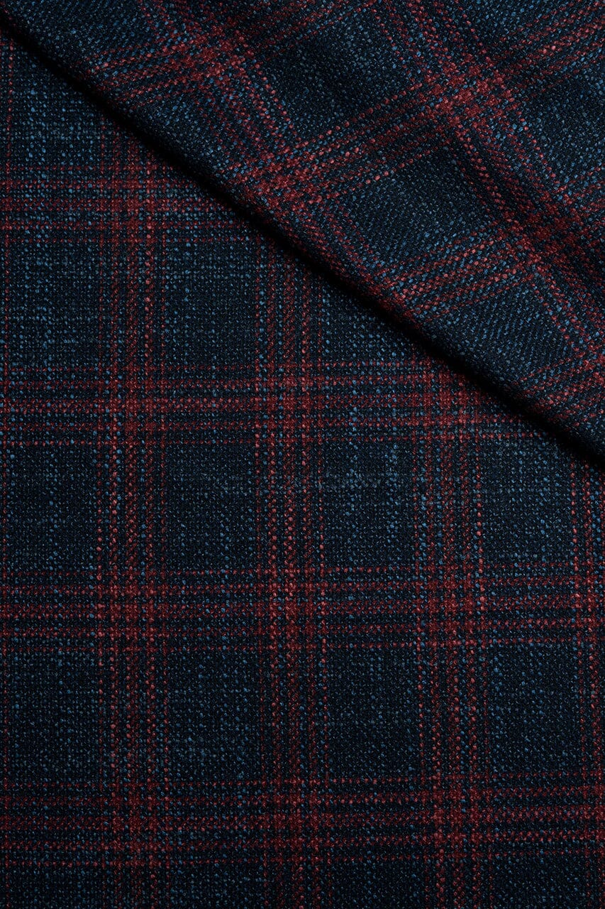 LaGondola Suit Fabric-VBC GC50307 VBC Wool Silk Jacketing-6x8cm Navy Plaid