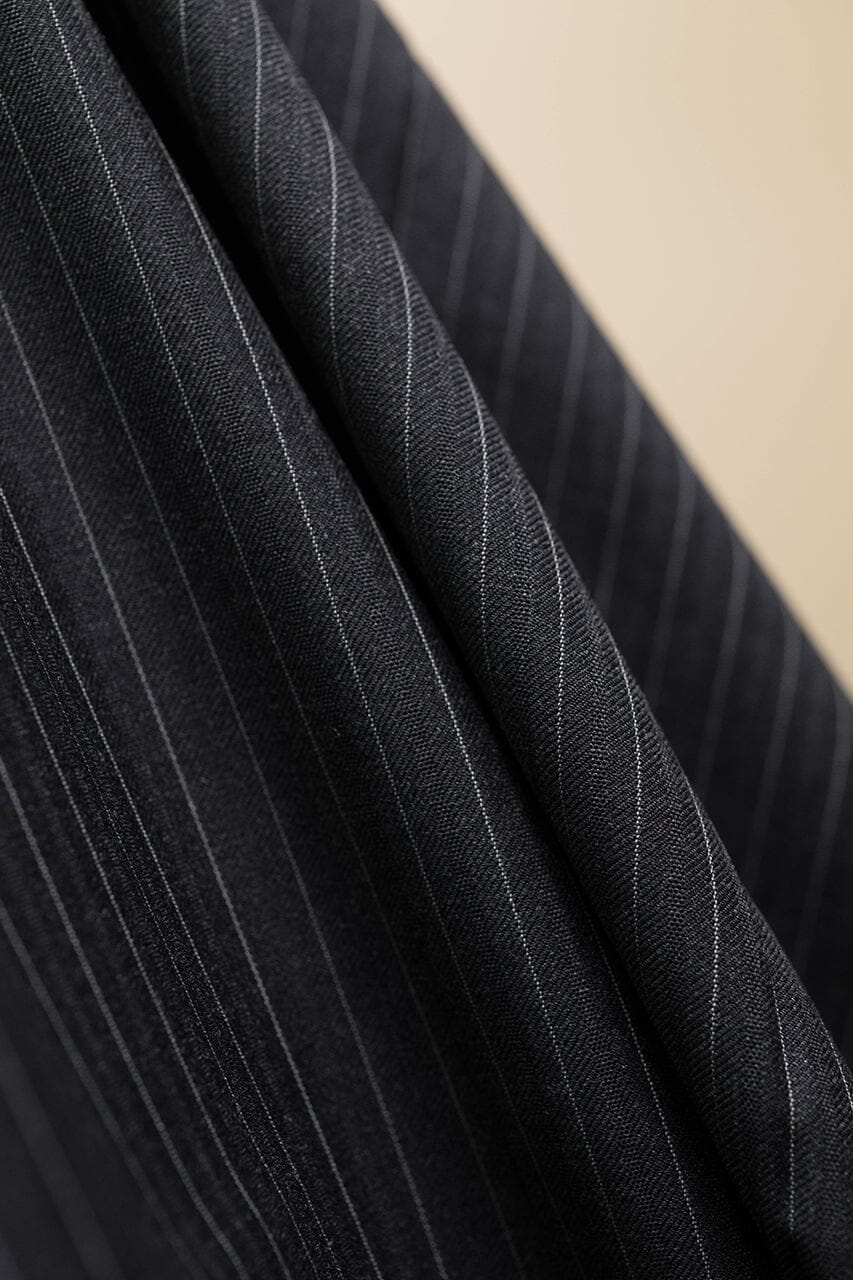 Vintage Suit Fabrics-VBC V23256 VBC Charcoal Stripe 110's Wool Suiting -3m