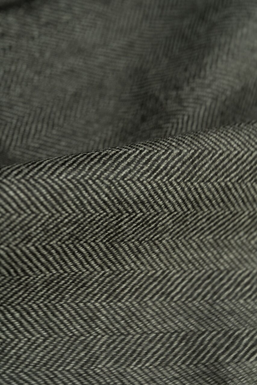 Vintage Suit Fabrics-Vintage 90831 Black Smoke Pure Wool Herringbone Jacketing-1.9m