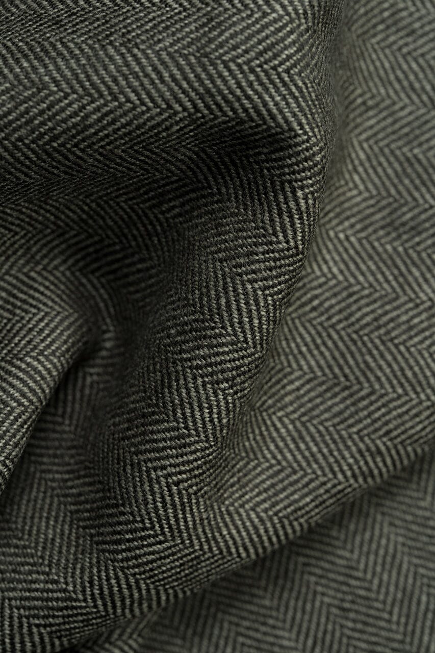 Vintage Suit Fabrics-Vintage 90831 Black Smoke Pure Wool Herringbone Jacketing-1.9m