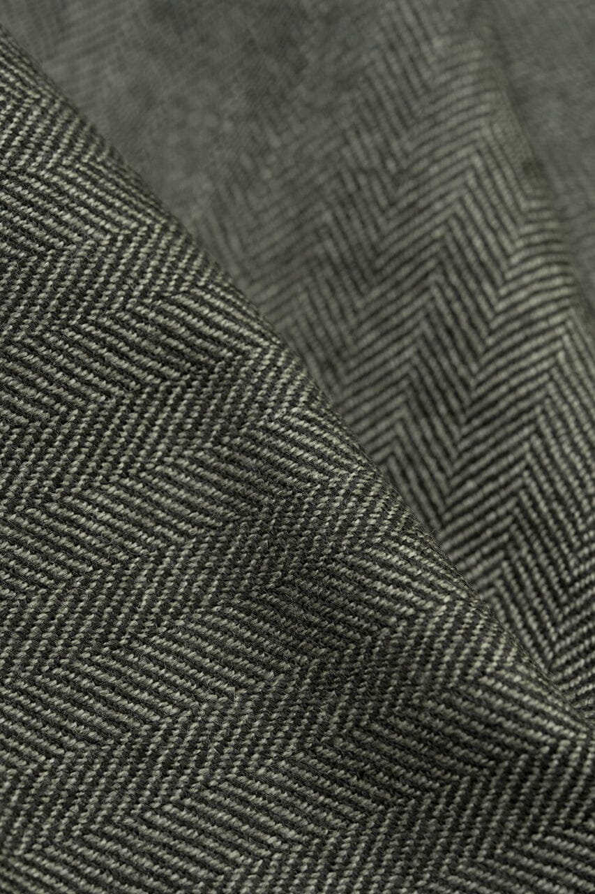 Vintage Suit Fabrics-Vintage 90831 Black Smoke Pure Wool Herringbone Jacketing-1.9m