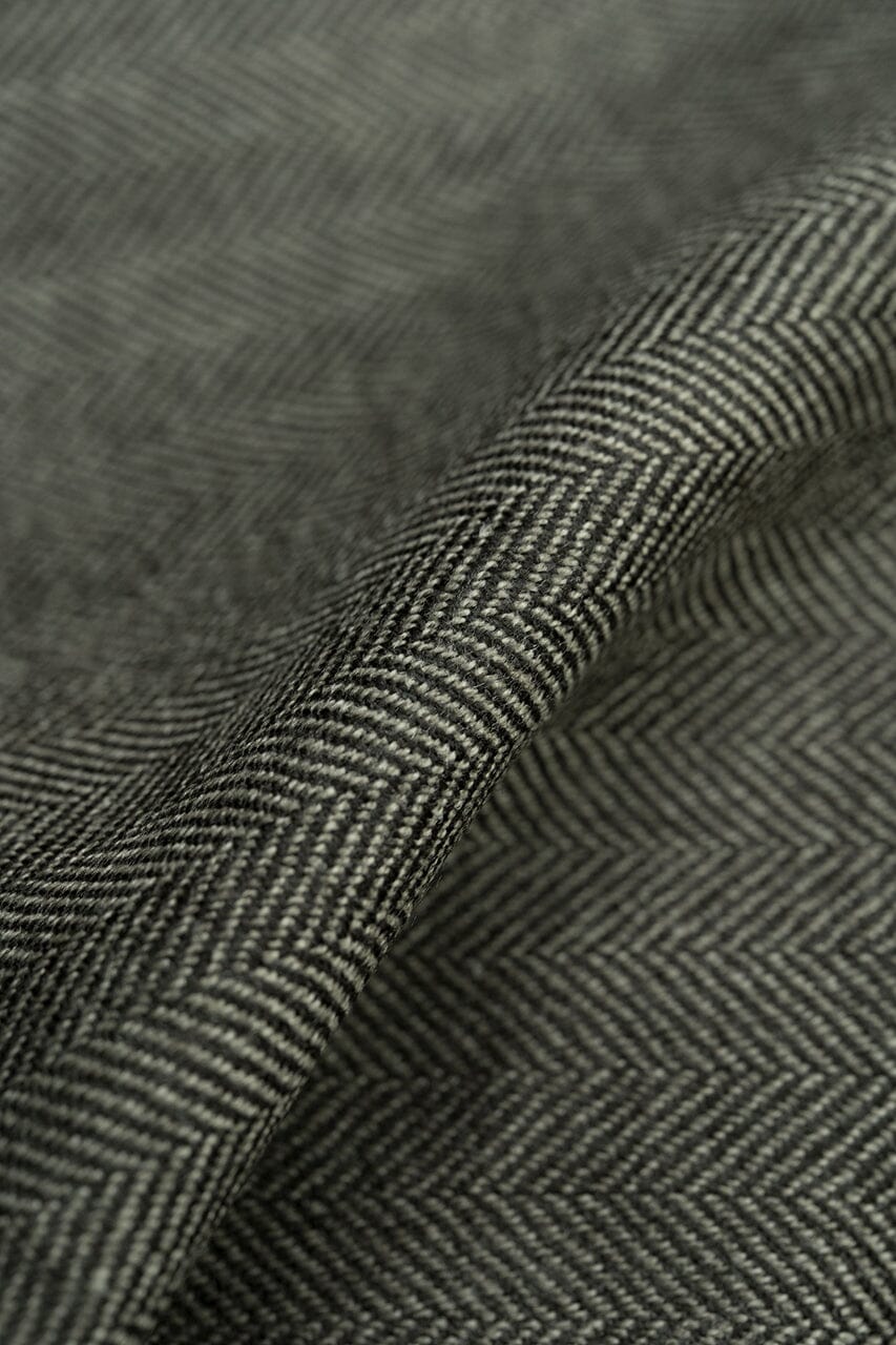 Vintage Suit Fabrics-Vintage 90831 Black Smoke Pure Wool Herringbone Jacketing-1.9m