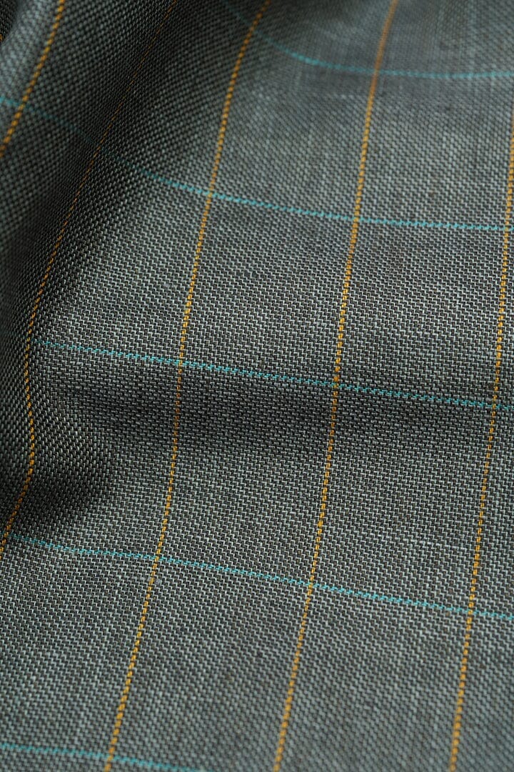 Vintage Suit Fabrics-Vintage V10661 Silver Grey with Windowpane Wool/Silk/Linen-2.3m