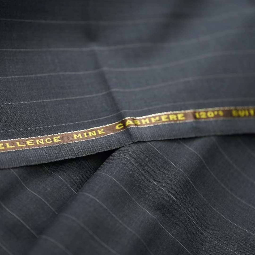 Vintage Suit Fabrics-Vintage V20023 Pinstripe Summer Cashmere Wool Suiting in Charcoal -3m