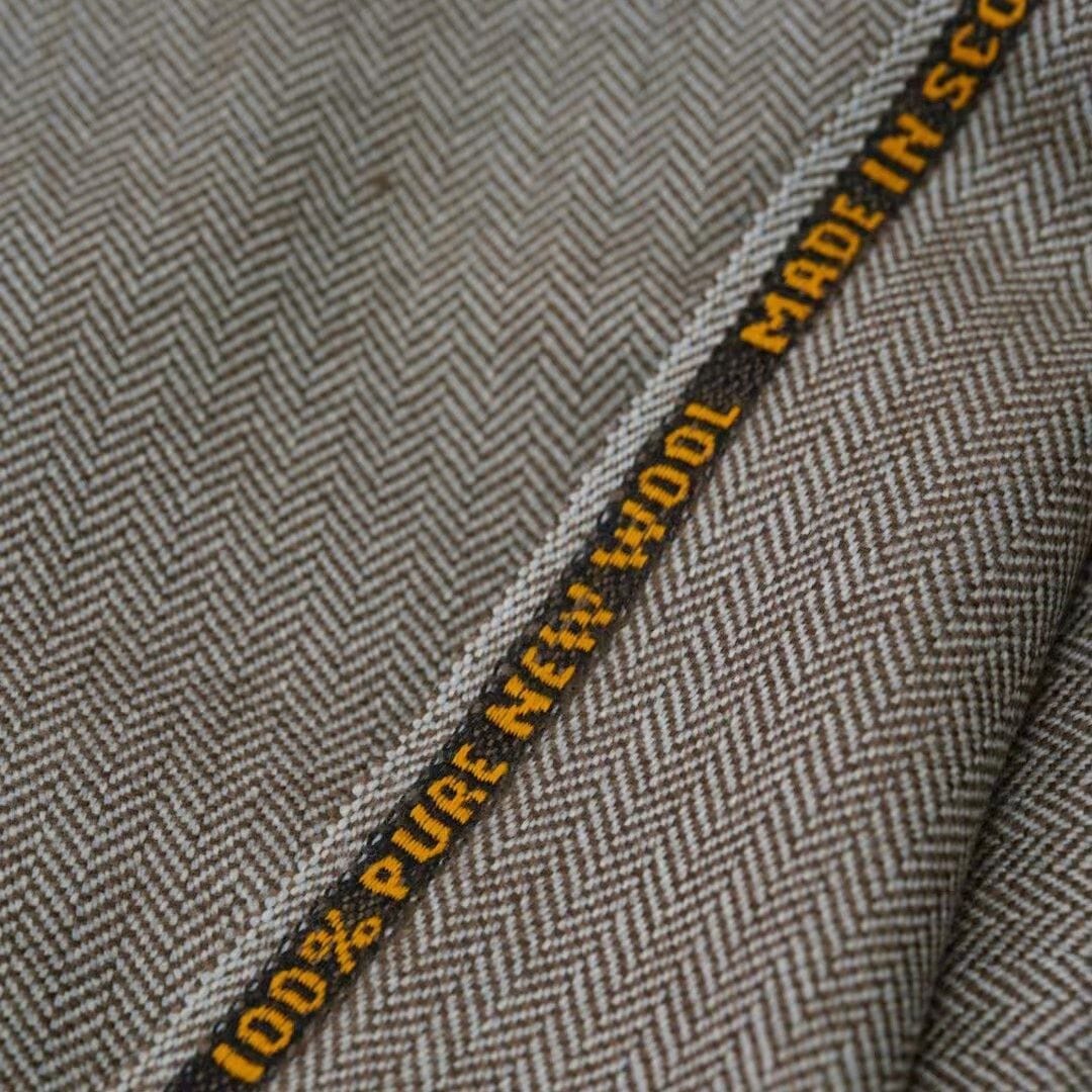 Vintage Suit Fabrics-Vintage V20046 Wool Brown Herringbone for Winter Coating-1.6m
