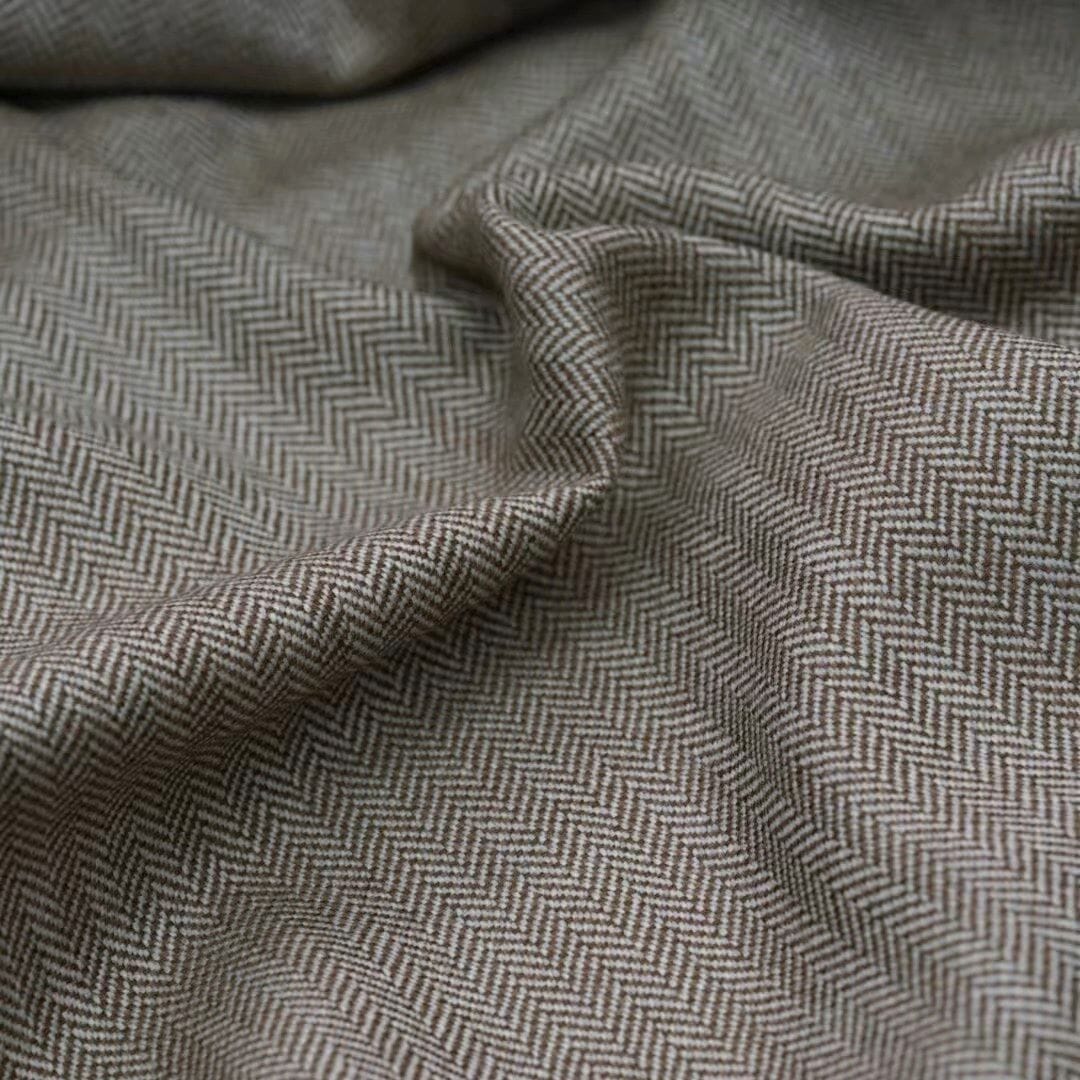 Vintage Suit Fabrics-Vintage V20046 Wool Brown Herringbone for Winter Coating-1.6m