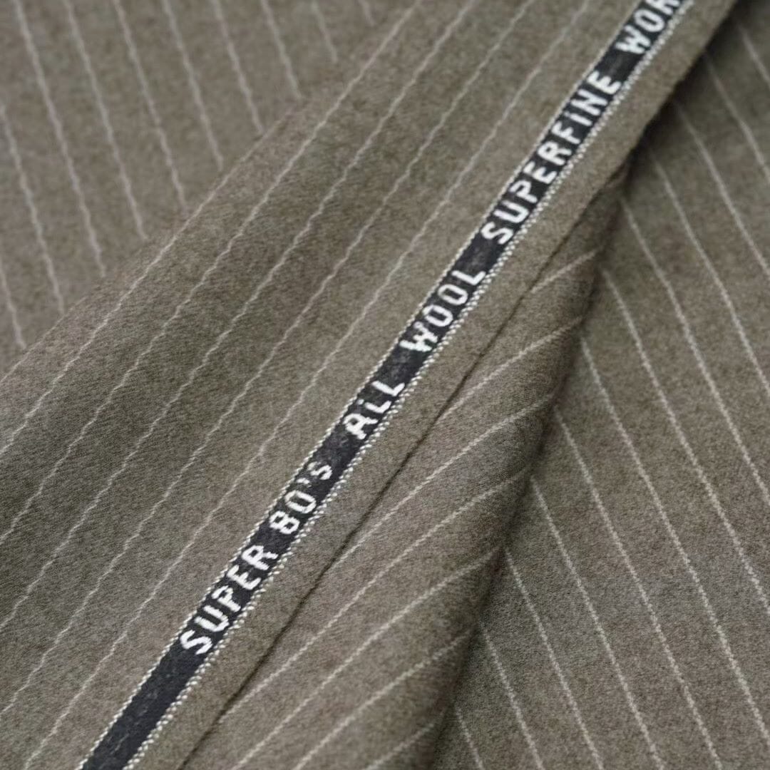 V20074 Brown Pinstripe 80's Wool-B (2m) Vintage Suit Fabrics Vintage
