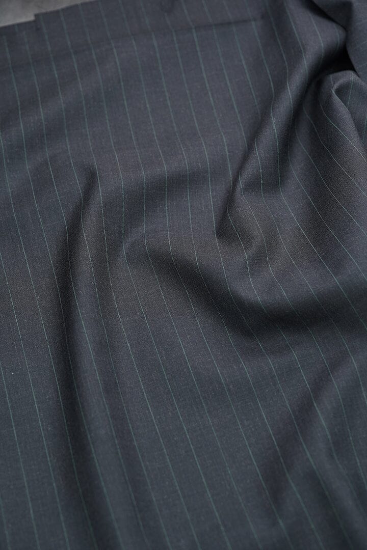 Vintage Suit Fabrics-Vintage V20090 Charcoal with Green Pinstripe Mink & Cashmere-3m