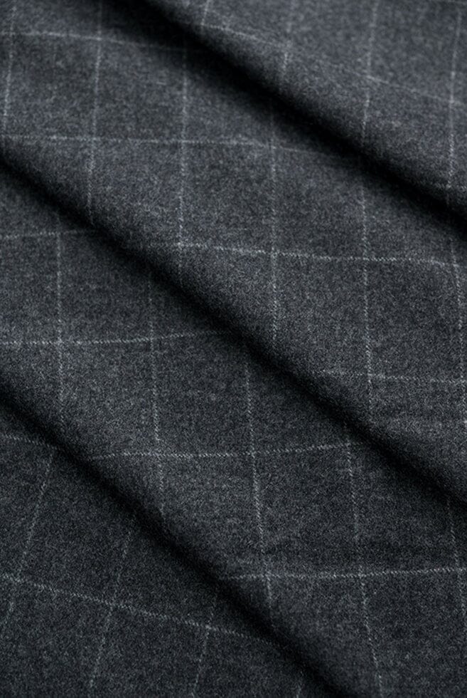 Vintage Suit Fabrics-Vintage V20122 Charcoal Grey Windowpane Jacketing-2.2m