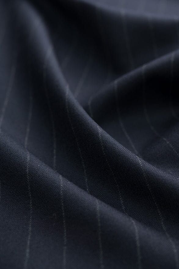 V20136 Navy Stripe 130's Wool Cashmere Suiting -2.9m Vintage Suit Fabrics Vintage