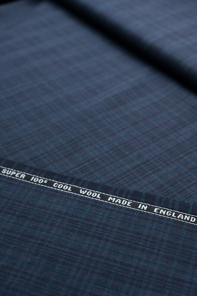 V20240 Slate Blue Multi Plaid Jacketing -2.3m Vintage Suit Fabrics Vintage