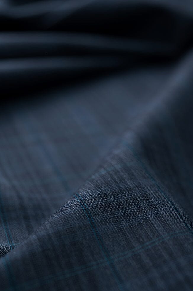 Vintage Suit Fabrics-Vintage V20240 Slate Blue Multi Plaid Jacketing -2.3m