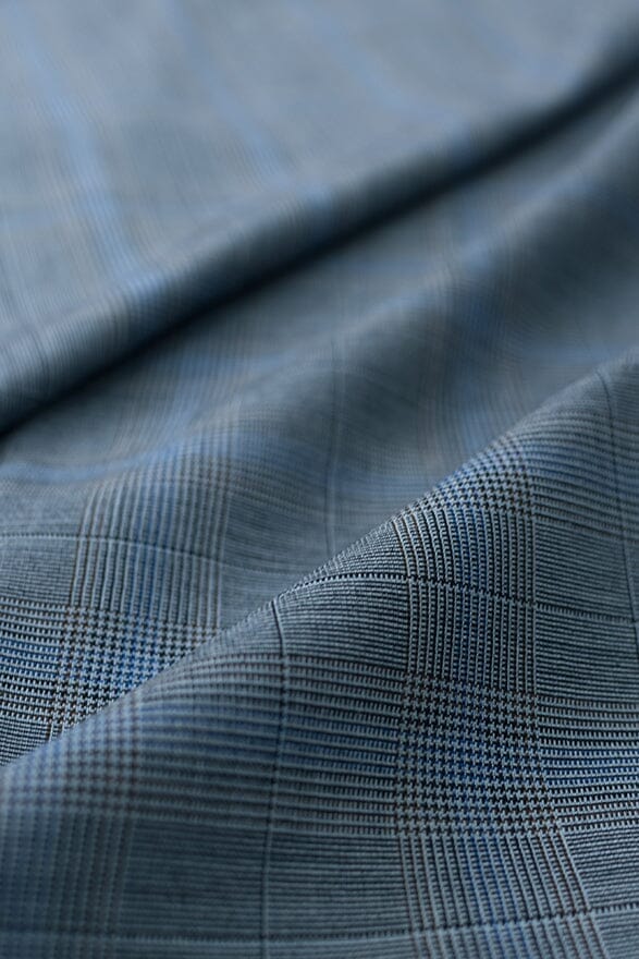 Vintage Suit Fabrics-Vintage V20294 Blue Windowpane Mohair Suiting - 2.8m