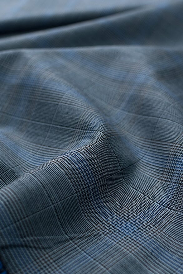 Vintage Suit Fabrics-Vintage V20294 Blue Windowpane Mohair Suiting - 2.8m