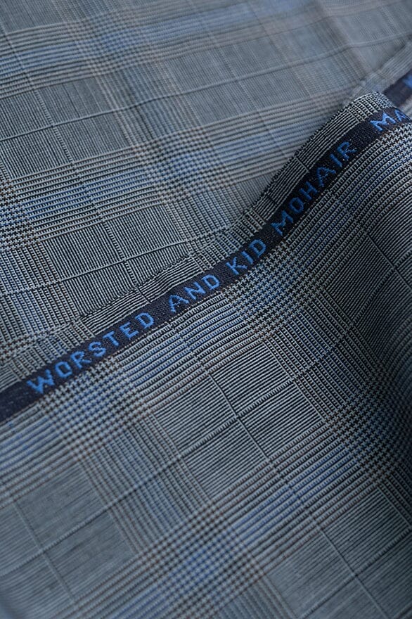 Vintage Suit Fabrics-Vintage V20294 Blue Windowpane Mohair Suiting - 2.8m