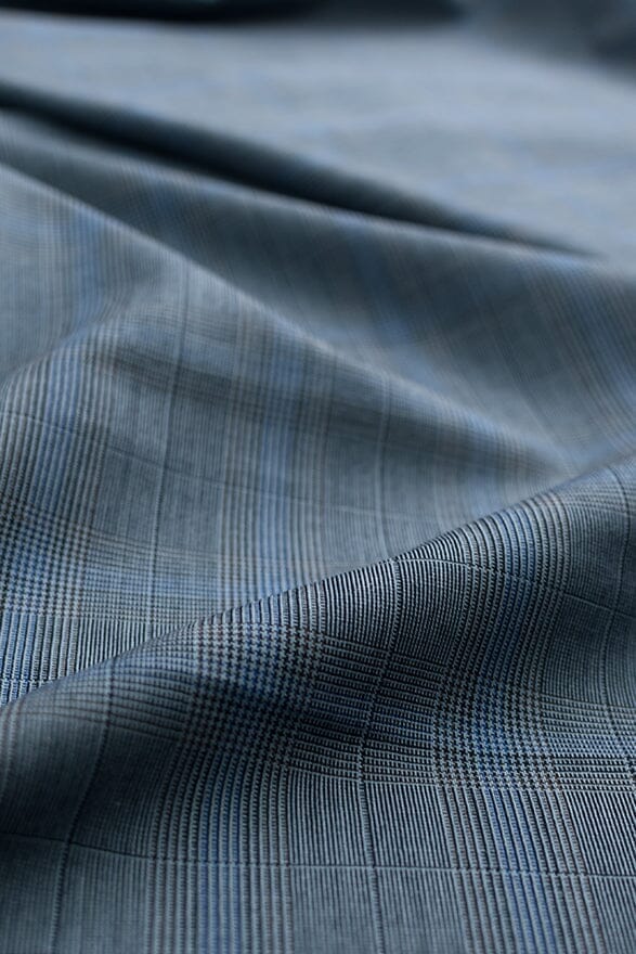V20294 Blue Windowpane Mohair Suiting - 2.8m Vintage Suit Fabrics Vintage