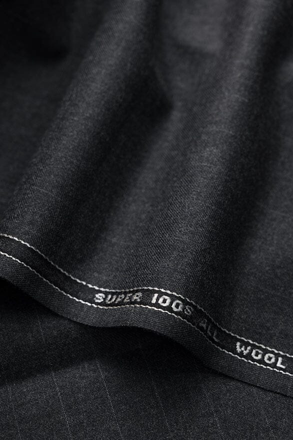 Vintage Suit Fabrics-Vintage V20345 Charcoal Stripe 100's Wool Suiting -3m