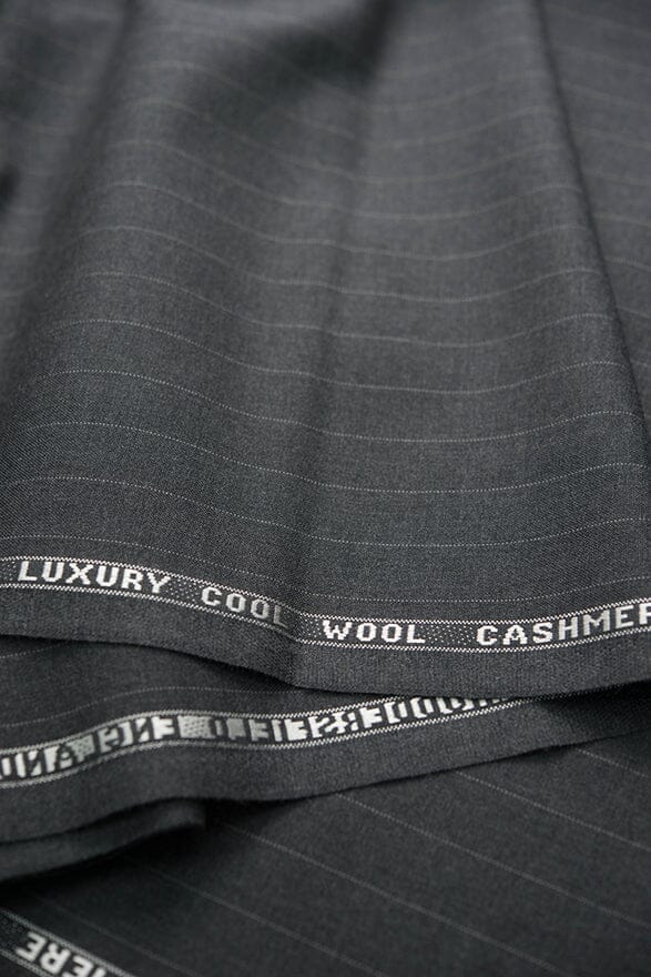 Vintage Suit Fabrics-Vintage V20347 Charcoal Stripe Wool Cashmere Suiting - 2.9m