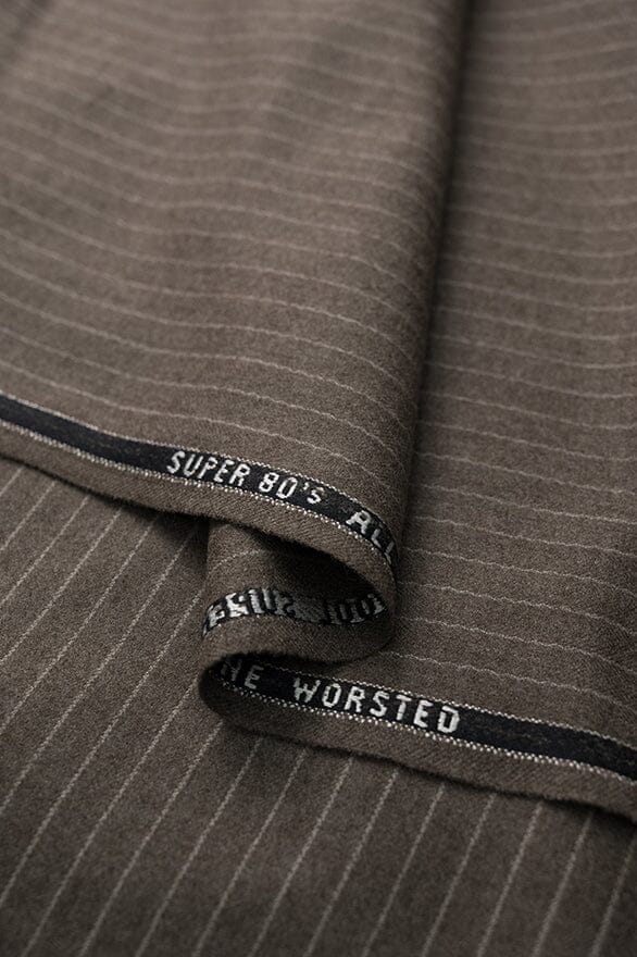 Vintage Suit Fabrics-Vintage V20393 Light Brown Stripe Pure Wool -2.3m