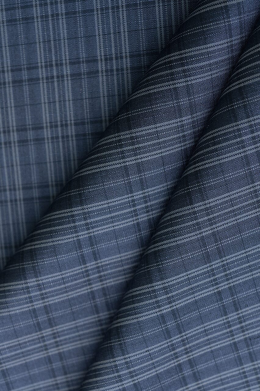 Vintage Suit Fabrics-Vintage V23017 Slate Blue Stripe Silk Mixed Suiting -2.2m