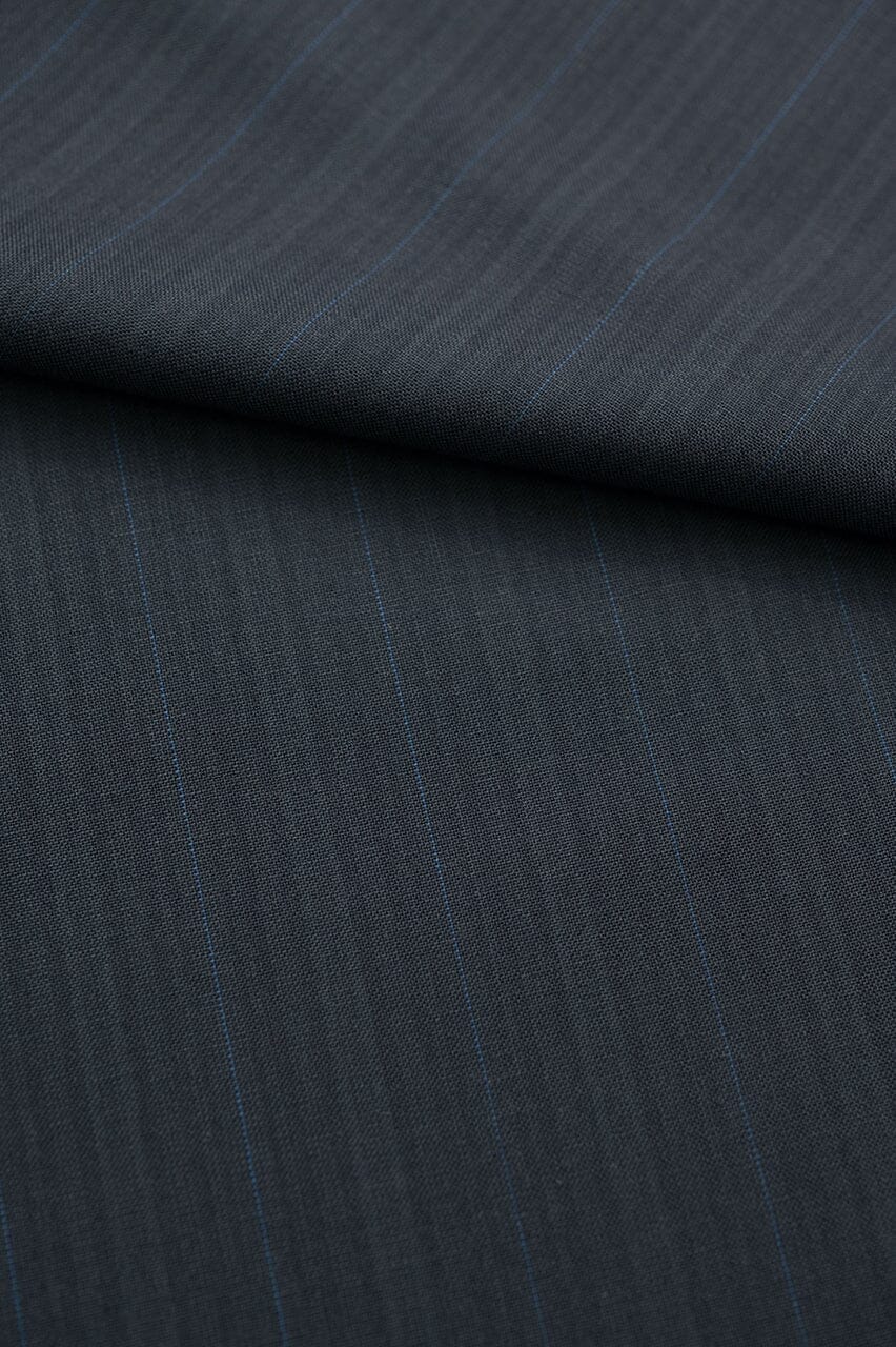 Vintage Suit Fabrics-Vintage V23039 Charcoal & Blue Stripe 100's Wool Silk Suiting -3m