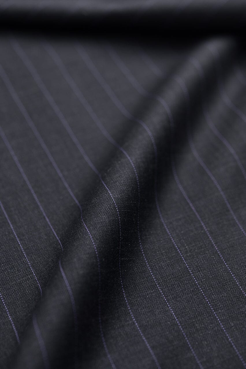 Vintage Suit Fabrics-Vintage V23045 Graphite Chalk Stripe 120's Wool Suiting -3.7m