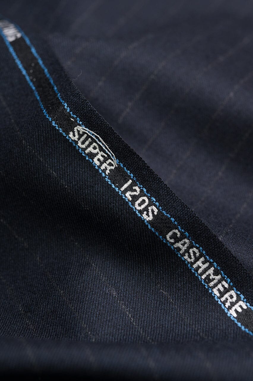 Vintage Suit Fabrics-Vintage V23070 Dark Blue Stripe 120's Cashmere Wool Suiting -3m