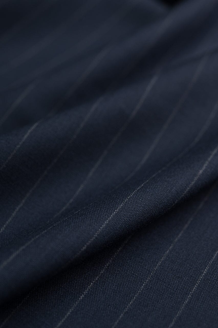 Vintage Suit Fabrics-Vintage V23070 Dark Blue Stripe 120's Cashmere Wool Suiting -3m