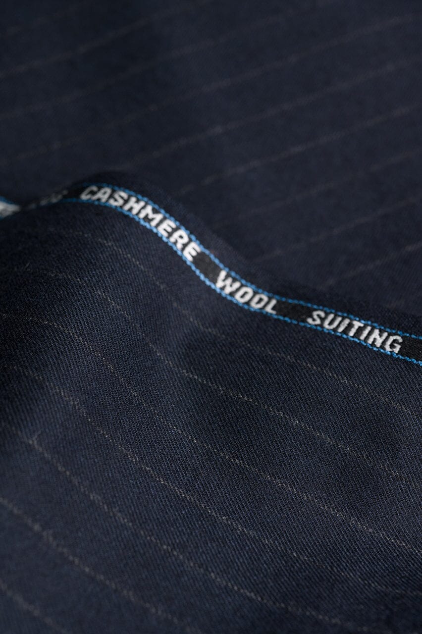 Vintage Suit Fabrics-Vintage V23070 Dark Blue Stripe 120's Cashmere Wool Suiting -3m