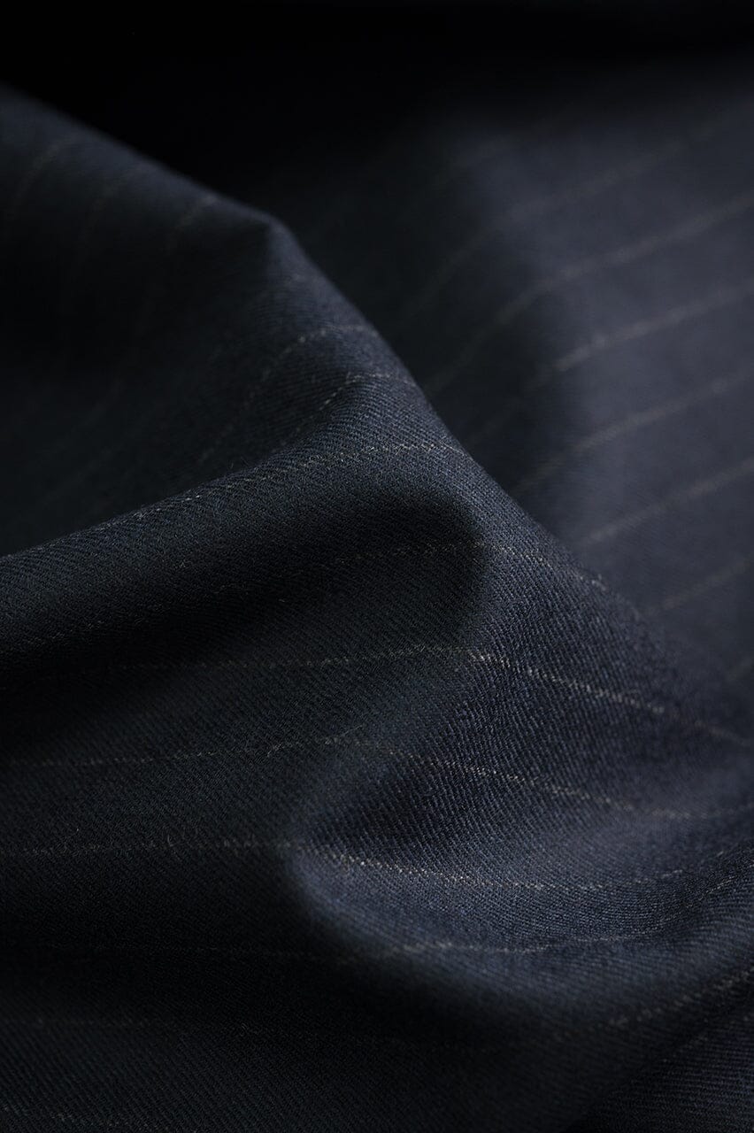 Vintage Suit Fabrics-Vintage V23070 Dark Blue Stripe 120's Cashmere Wool Suiting -3m