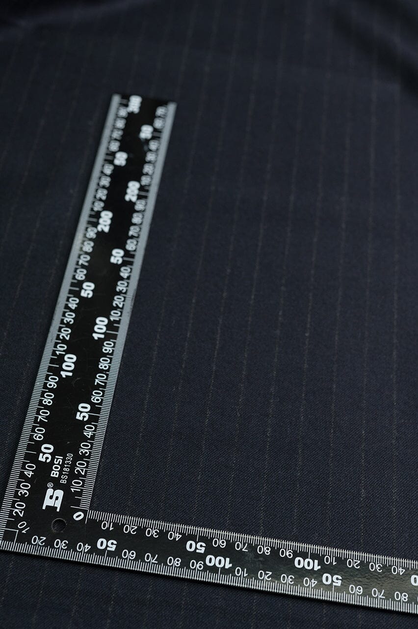 Vintage Suit Fabrics-Vintage V23070 Dark Blue Stripe 120's Cashmere Wool Suiting -3m