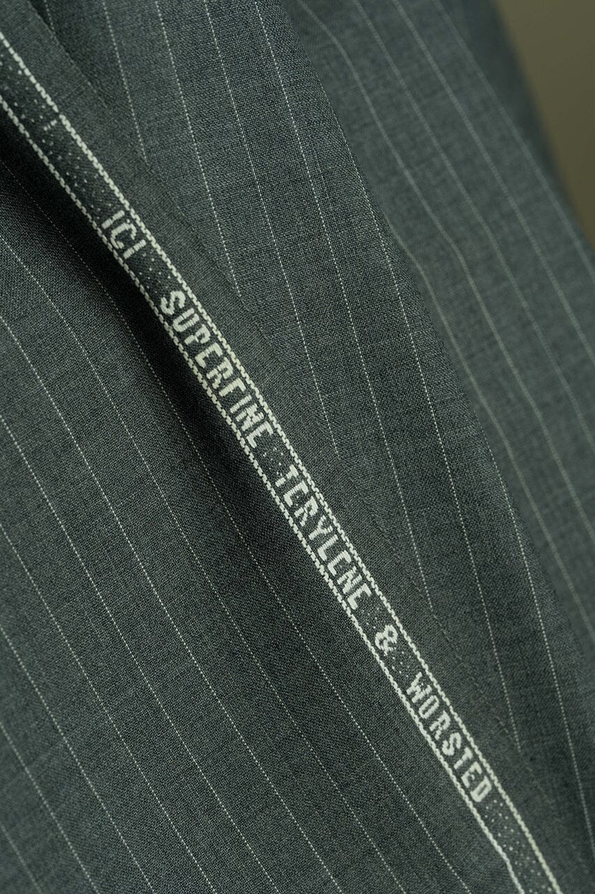 Vintage Suit Fabrics-Vintage V23106 Charcoal Stripe Terylene Wool Suiting -2.8m