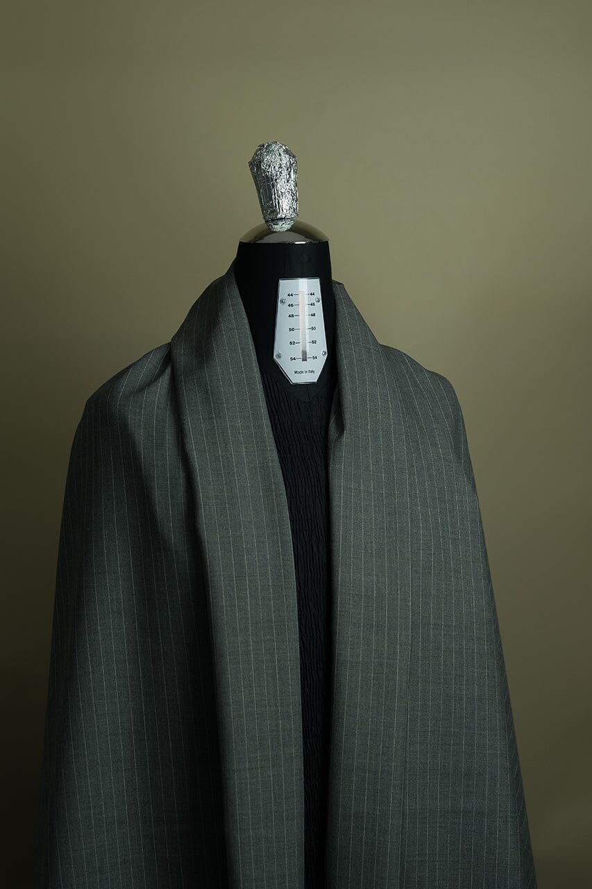 Vintage Suit Fabrics-Vintage V23106 Charcoal Stripe Terylene Wool Suiting -2.8m