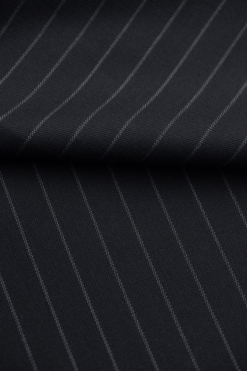 Vintage Suit Fabrics-Vintage V23114 Jet Black Fine Worsted Stripe Wool Suiting -1.5m