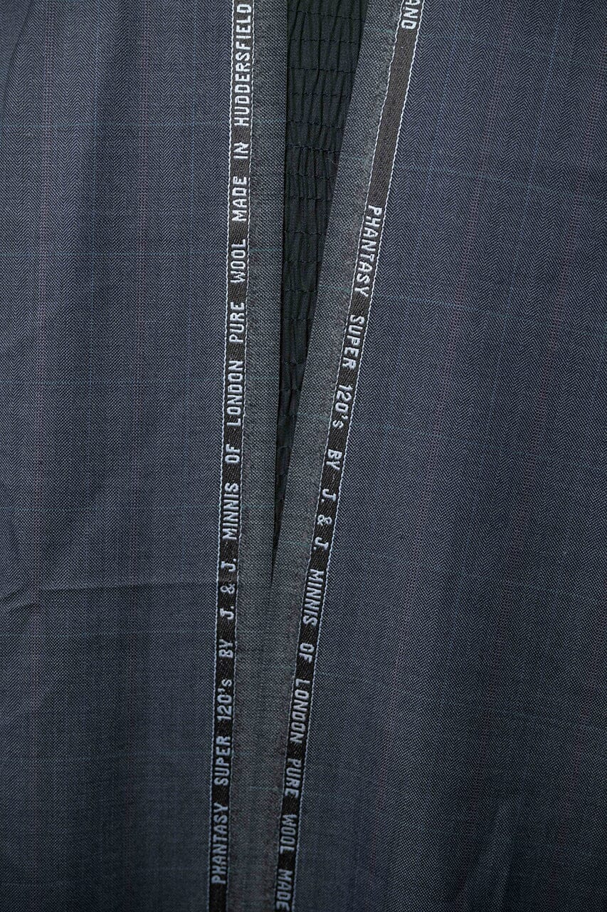 Vintage Suit Fabrics-Vintage V23218 Dark Blue Windowpane 120's Wool Suiting -3m