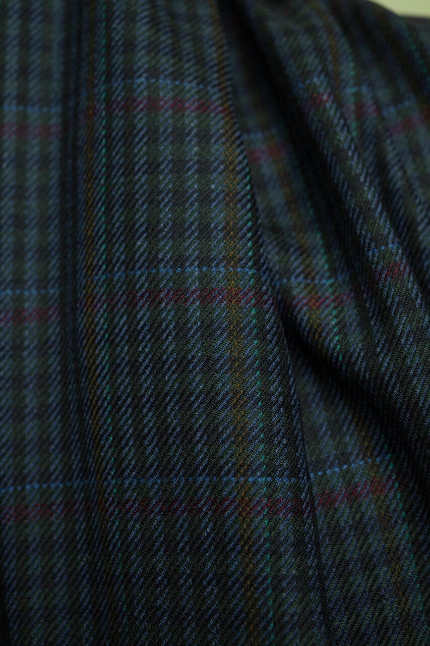 Vintage Suit Fabrics-Vintage V23279 Green&Blue Check Wool Cashmere Jacketing -3.5m