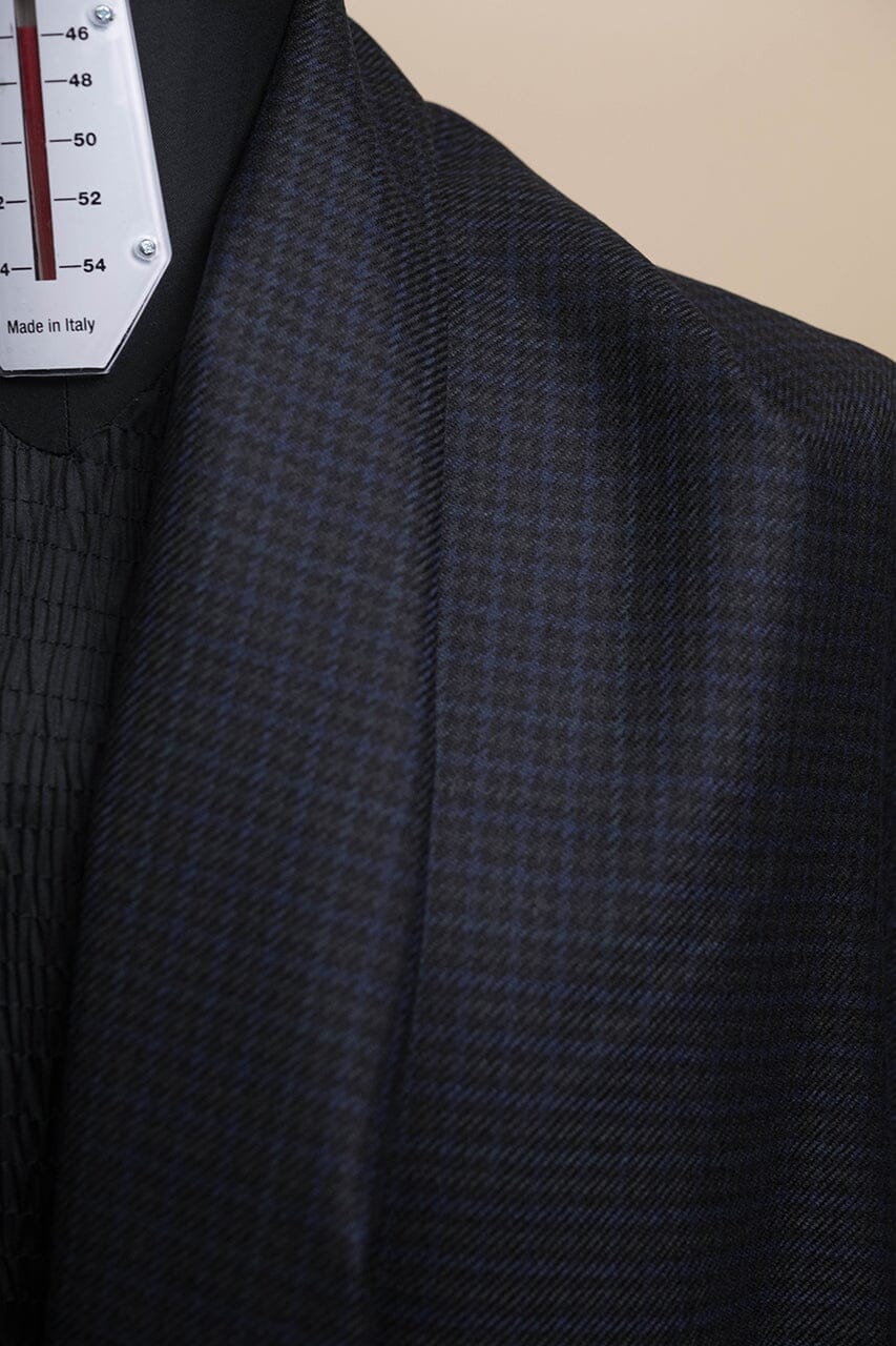 Vintage Suit Fabrics-Vintage V23283 Black&Blue Check Wool & Cashmere Jacketing -3.1m